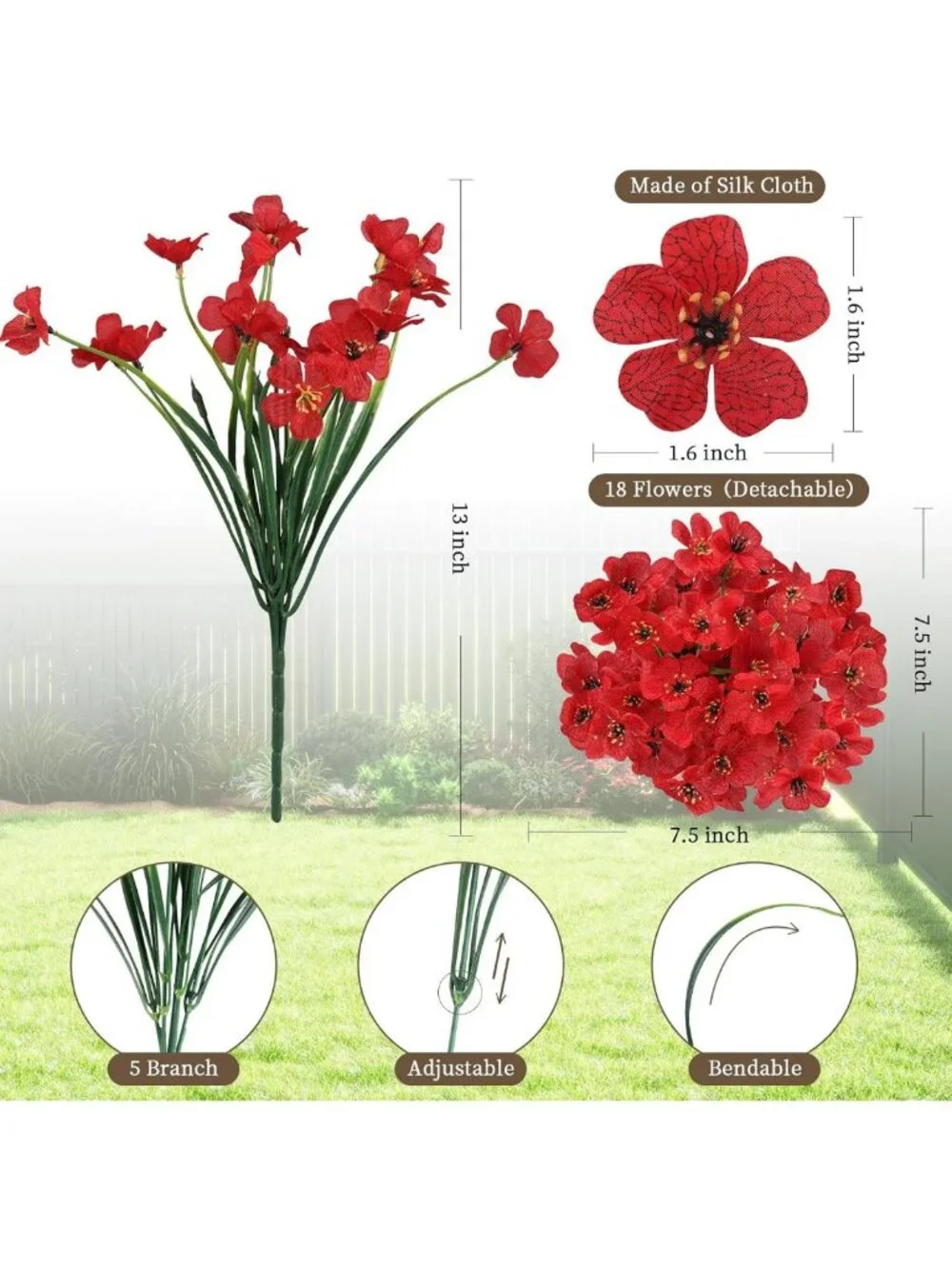 24 Red Artificial Flowers - Vibrant Fake Plants for Indoor/Outdoor Decor
